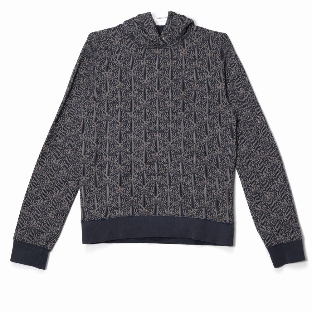 Character Hero Pattern Hoodie‎ Gray Beige Art Nouveau Print Mens Small Casual